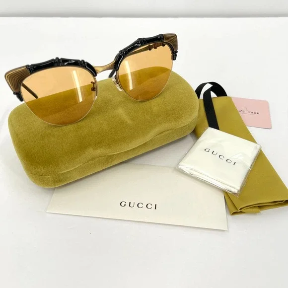 GUCCI Sunglasses Bamboo Detail Yellow Cat Eye GG0661S 002 56 20-140 NEW - Picture 2 of 12